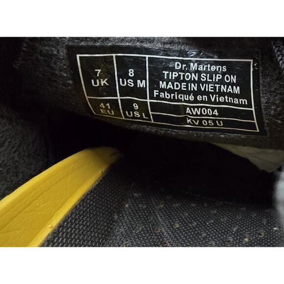 Dr. Martens Tipton Slip On Flats Black Leather Yellow Stitching Mens Sz 8 - Picture 10 of 10